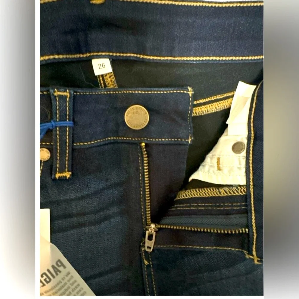 New Paige Denim Vertugo Cutoff Jean Shorts size 26 mid rise dark blue